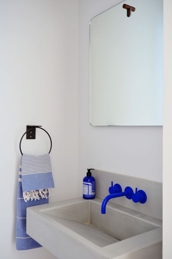 blue wall mounted lav faucet