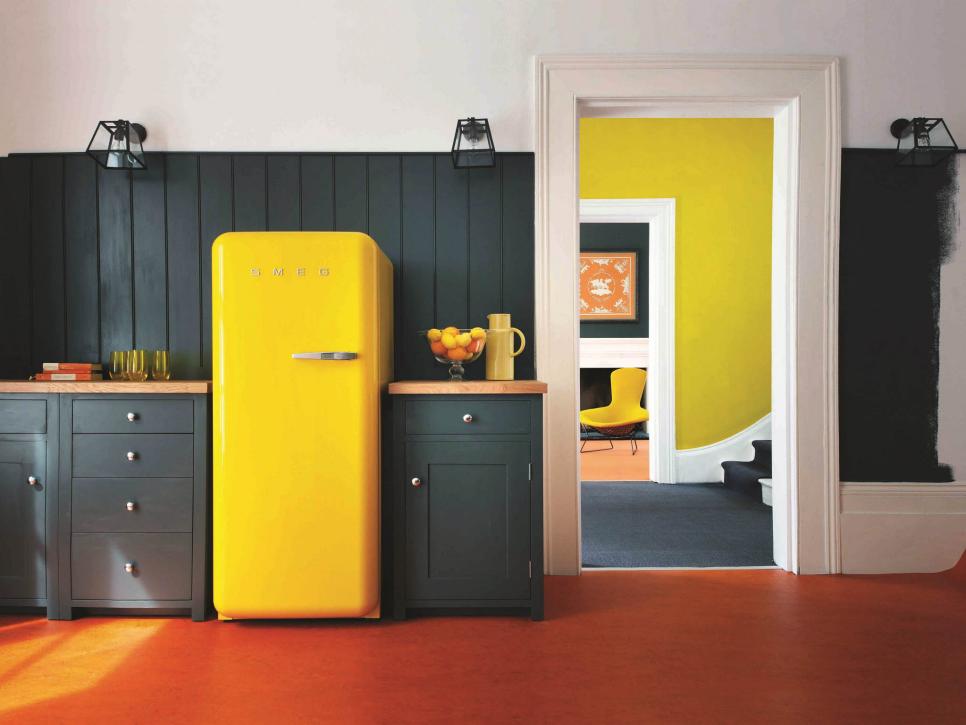 yellow smeg fridge