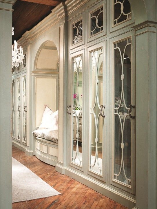 traditional cabinets with mirror and decorative mullions