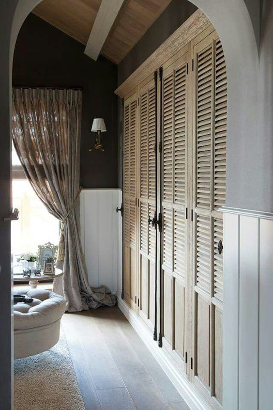 grey oak french closet doors with black cremone bolts