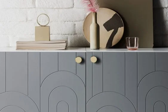 custom grey ikea door fronts brass pull