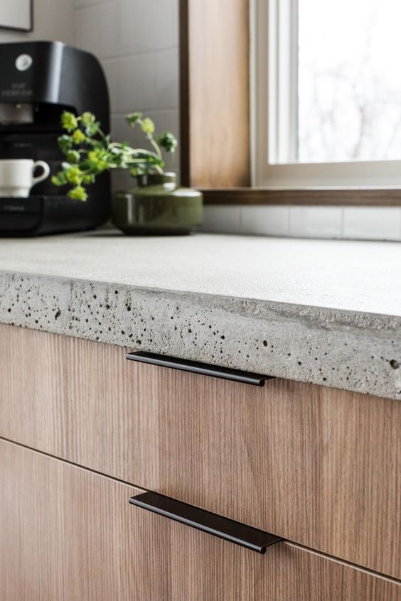 custom ikea kitchen cabinet drawer front wood veneer black pull cement top