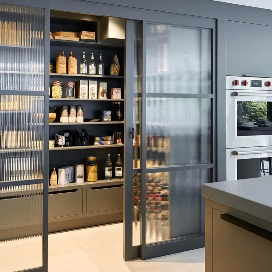 reeded glass industrial sliding kitchen pantry doors
