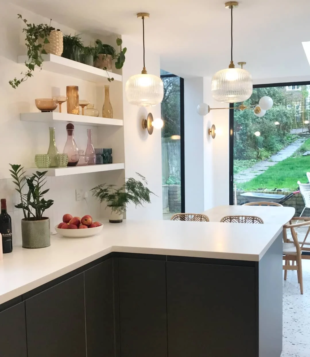 reeded glass mid century modern kitchen pendants black unlacquered brass