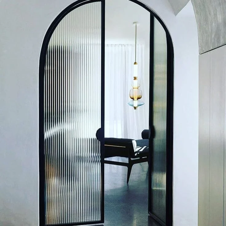 black reeded glass grand living room double french doors