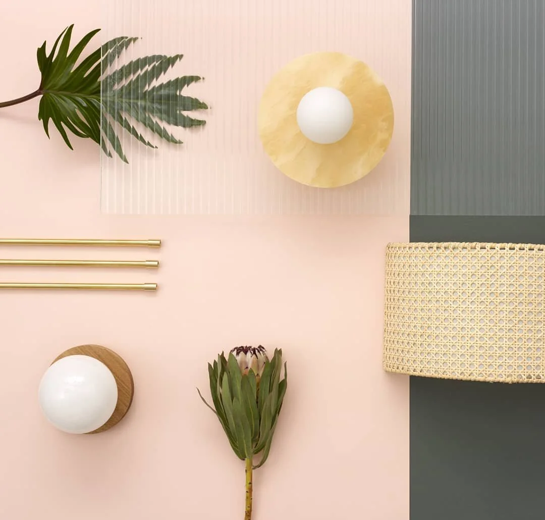 reeded glass brass cane monstera leaf blush moodboard ny @sparkandbell