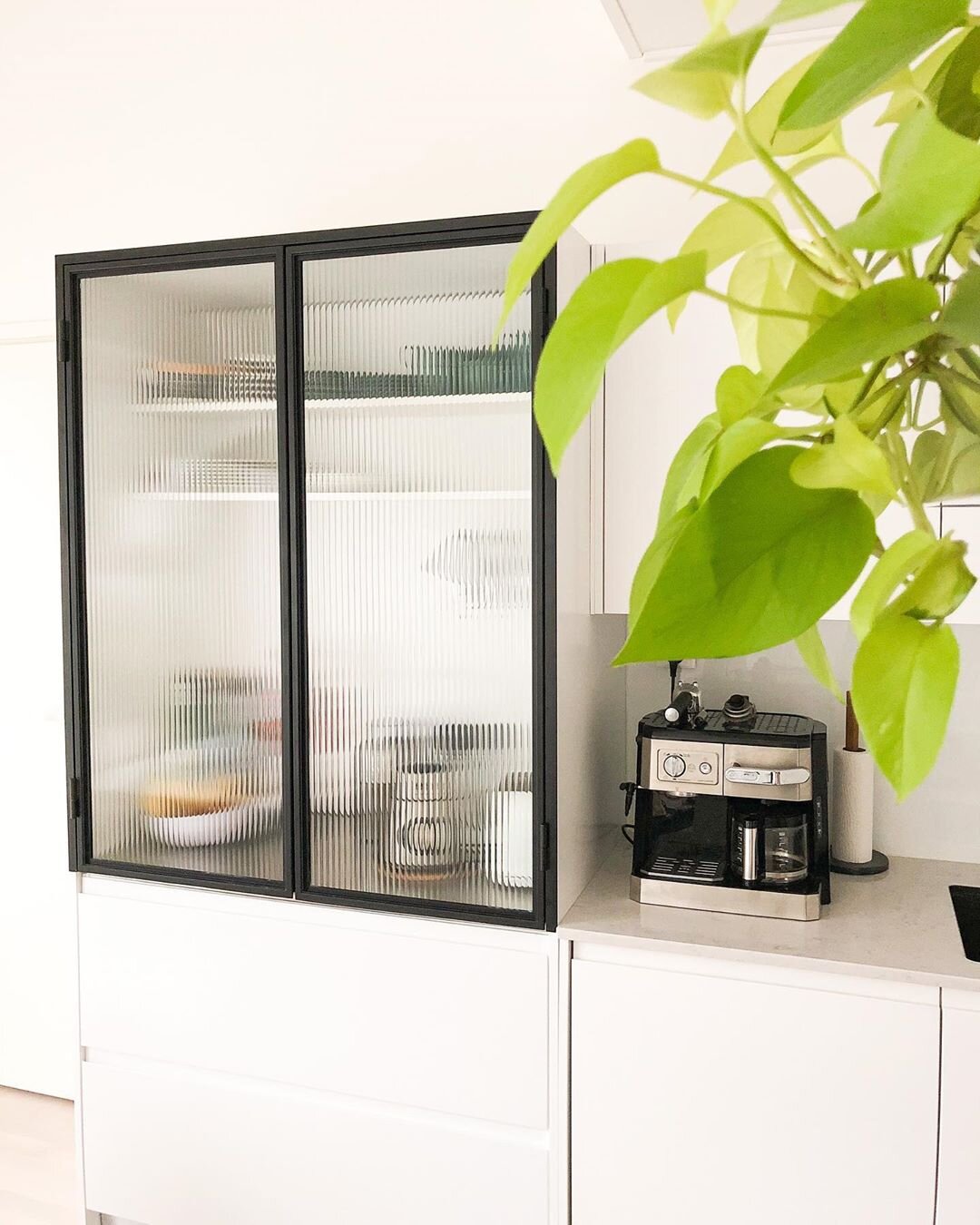 reeded glass kitchen cabinet insert coffee bar