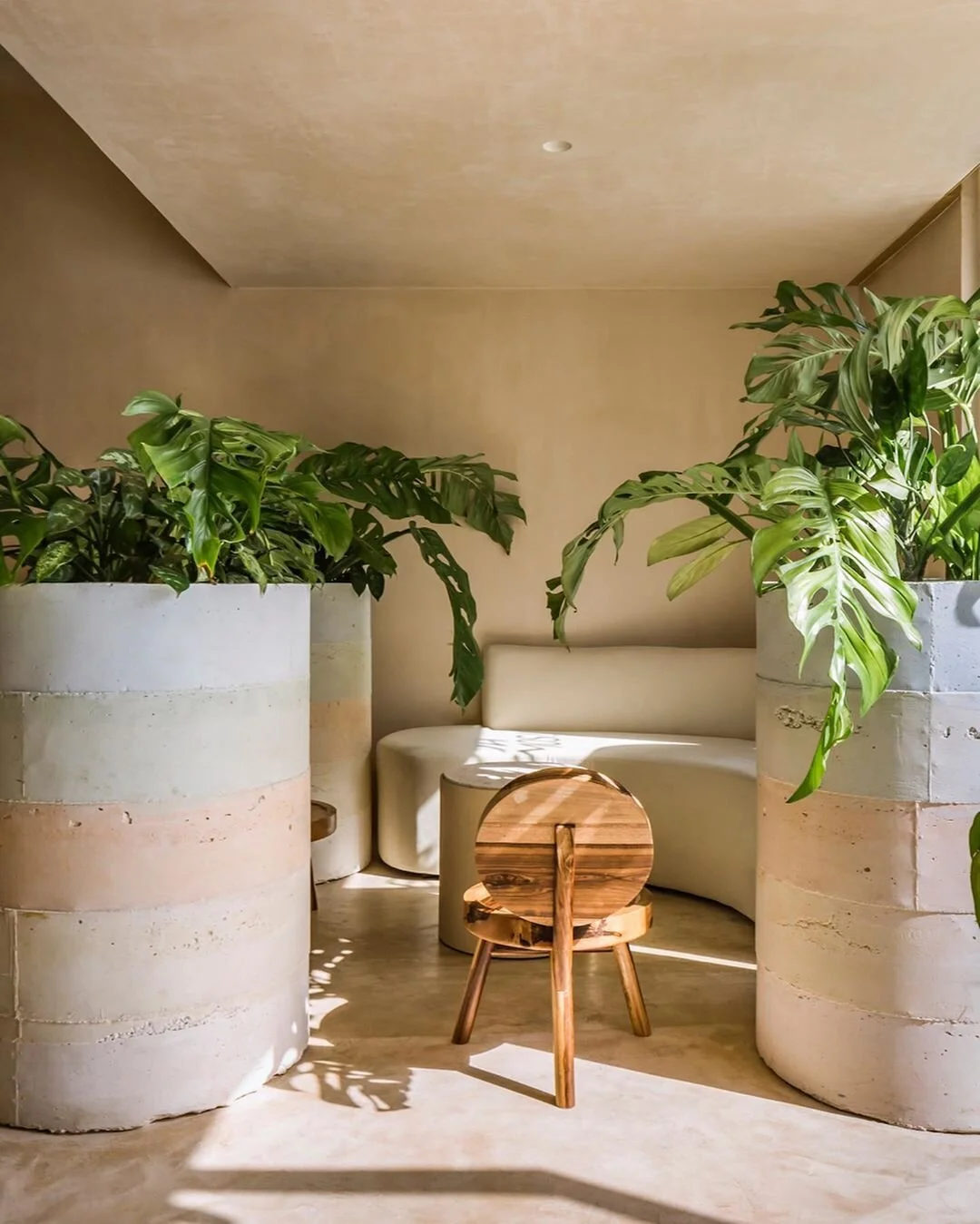 neutral chalk concrete posts modern restaurant interior