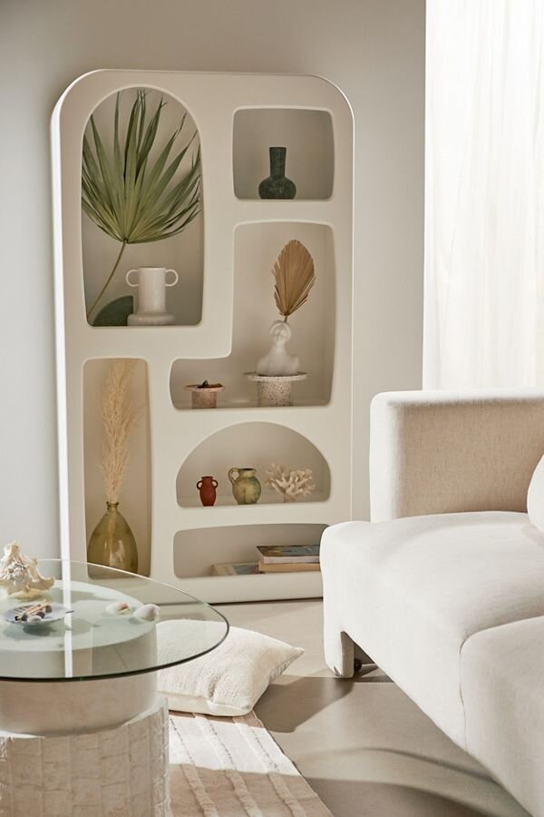 urban outfitters home organic shape bookcase white concrete