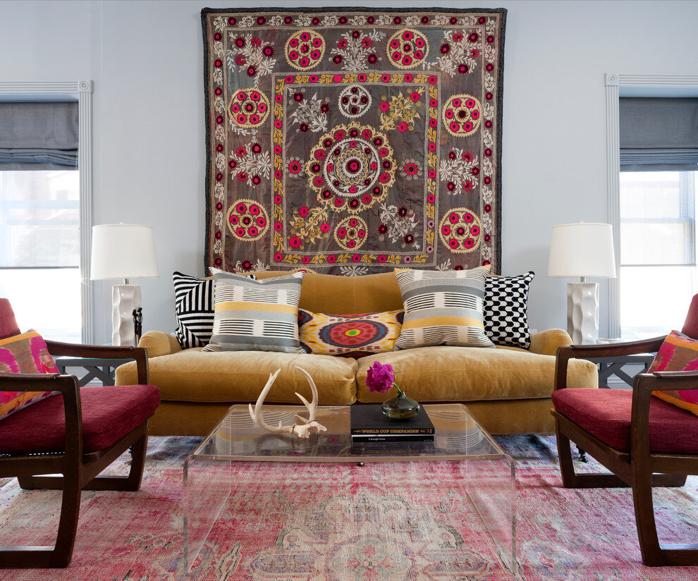 jewel tones boho living room rich design analogous color scheme