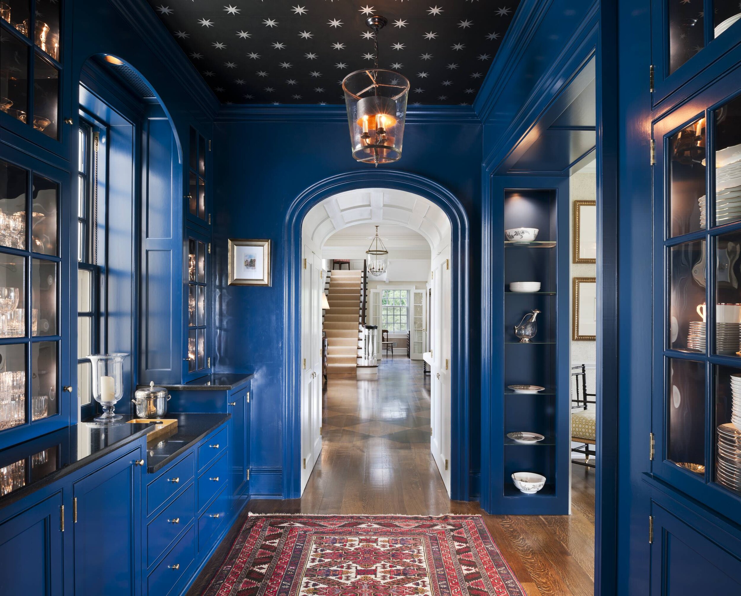 blue lacquer butlers pantry constellation ceiling