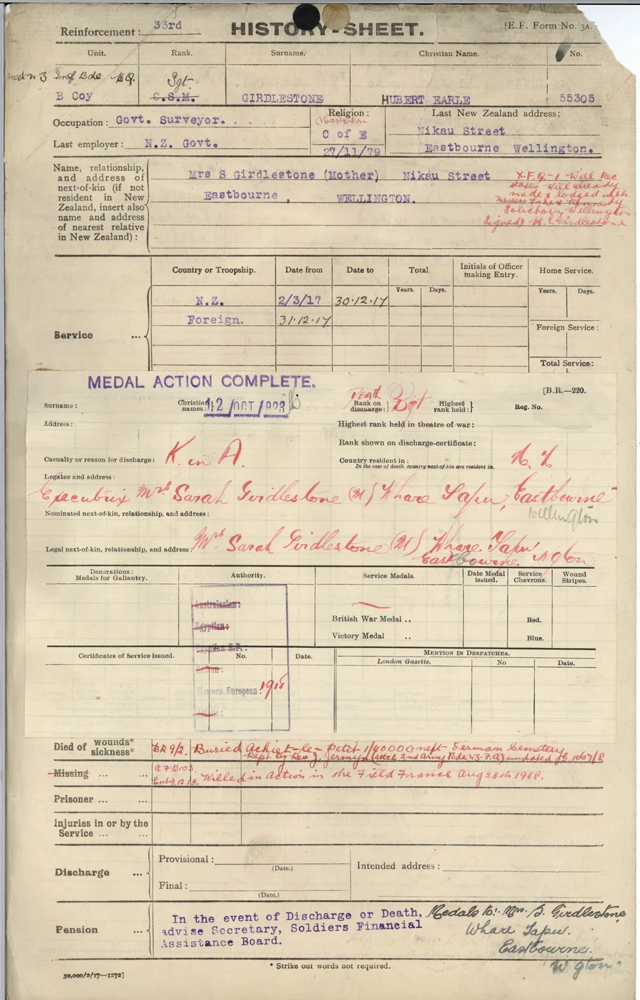 Girdlestone HE History Sheet