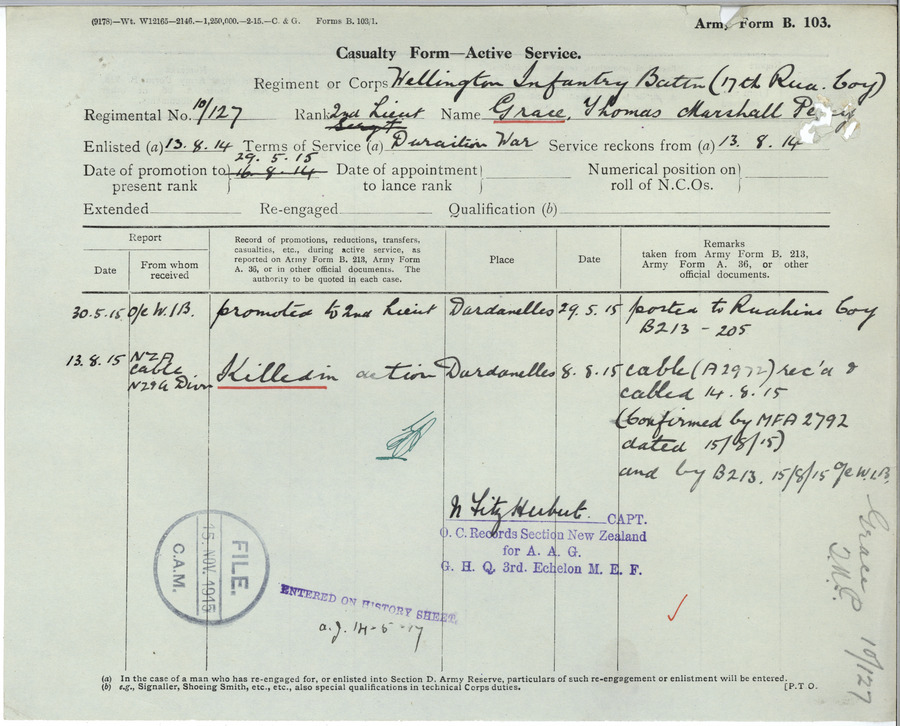 Grace TMB Casualty Sheet