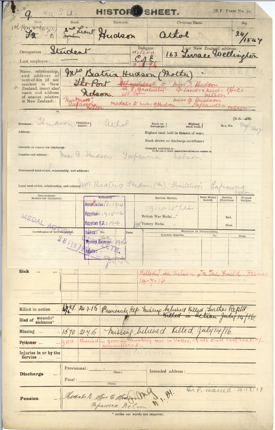 Hudson A History Sheet
