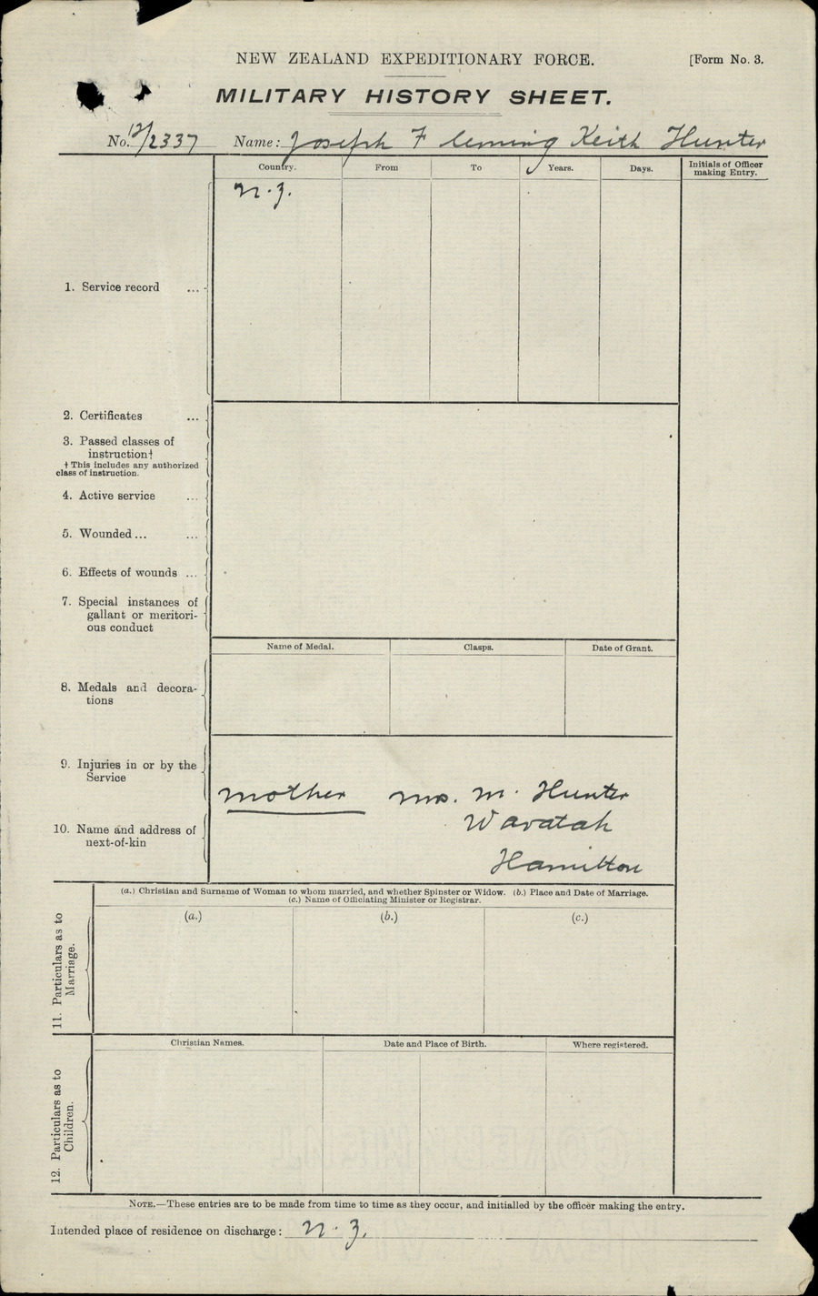 Hunter JK History Sheet