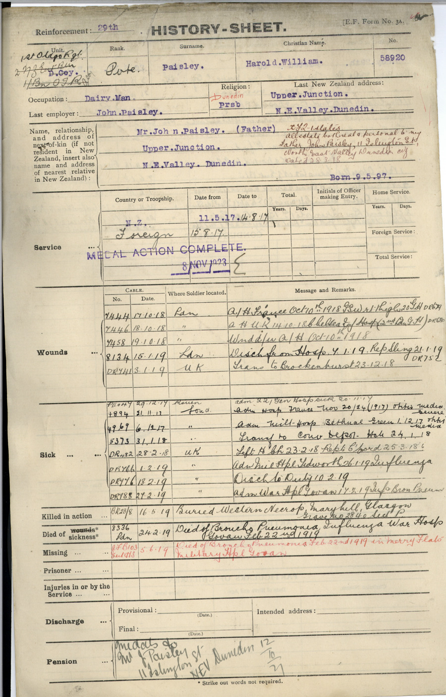 Paisley HW History Sheet