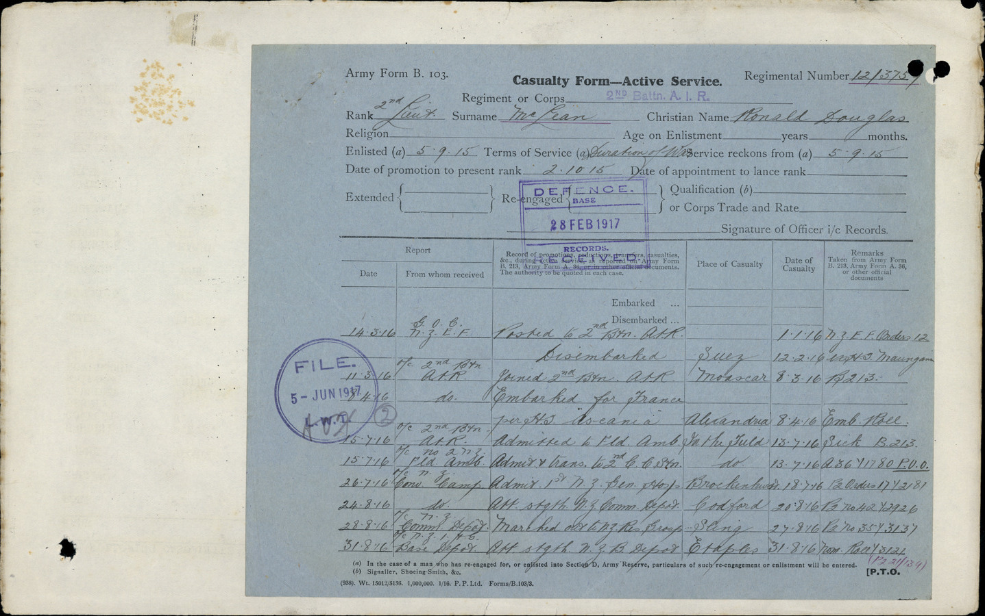 McLean RD Casualty Sheet 1