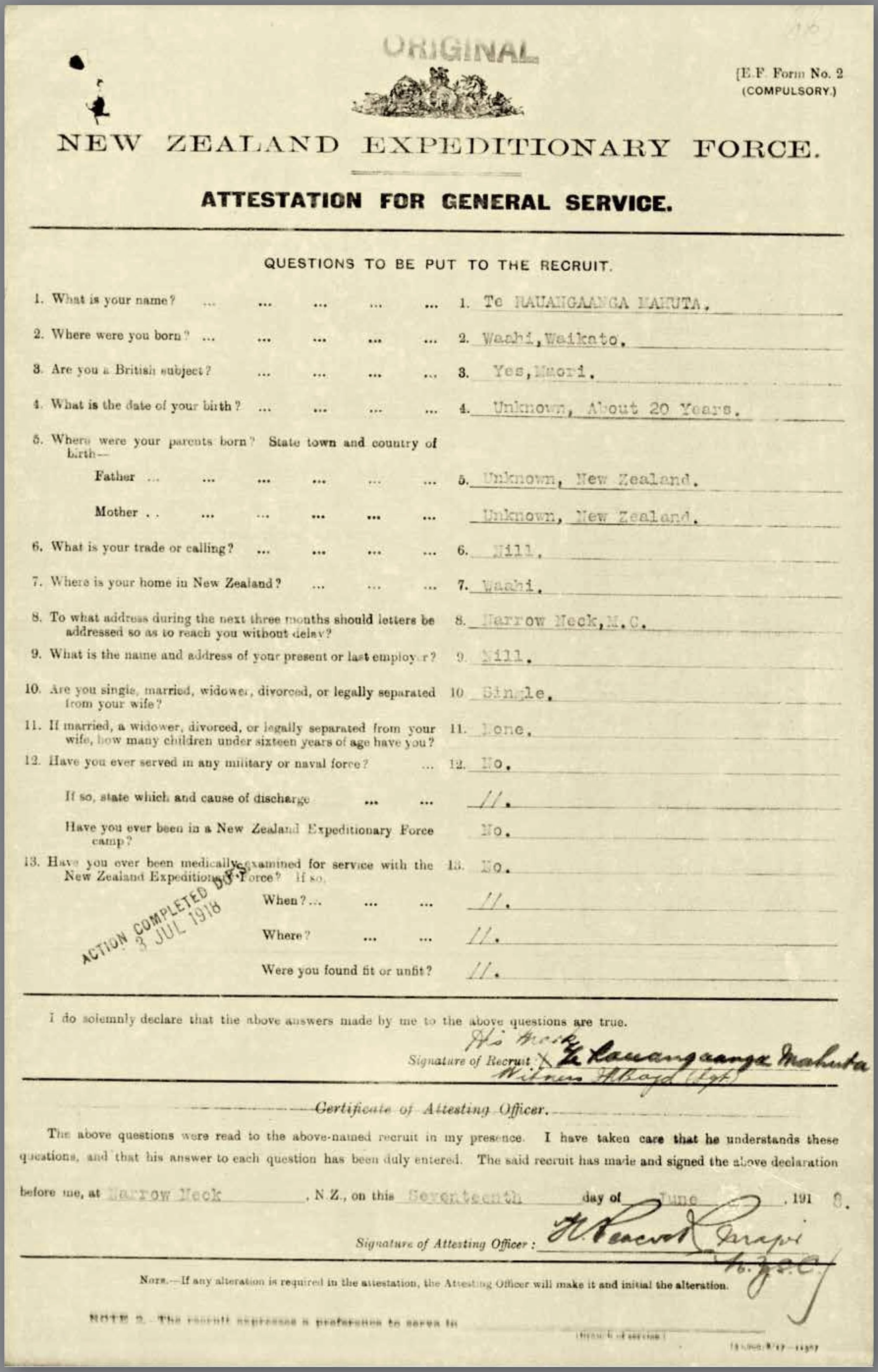 Mahuta's Attestation