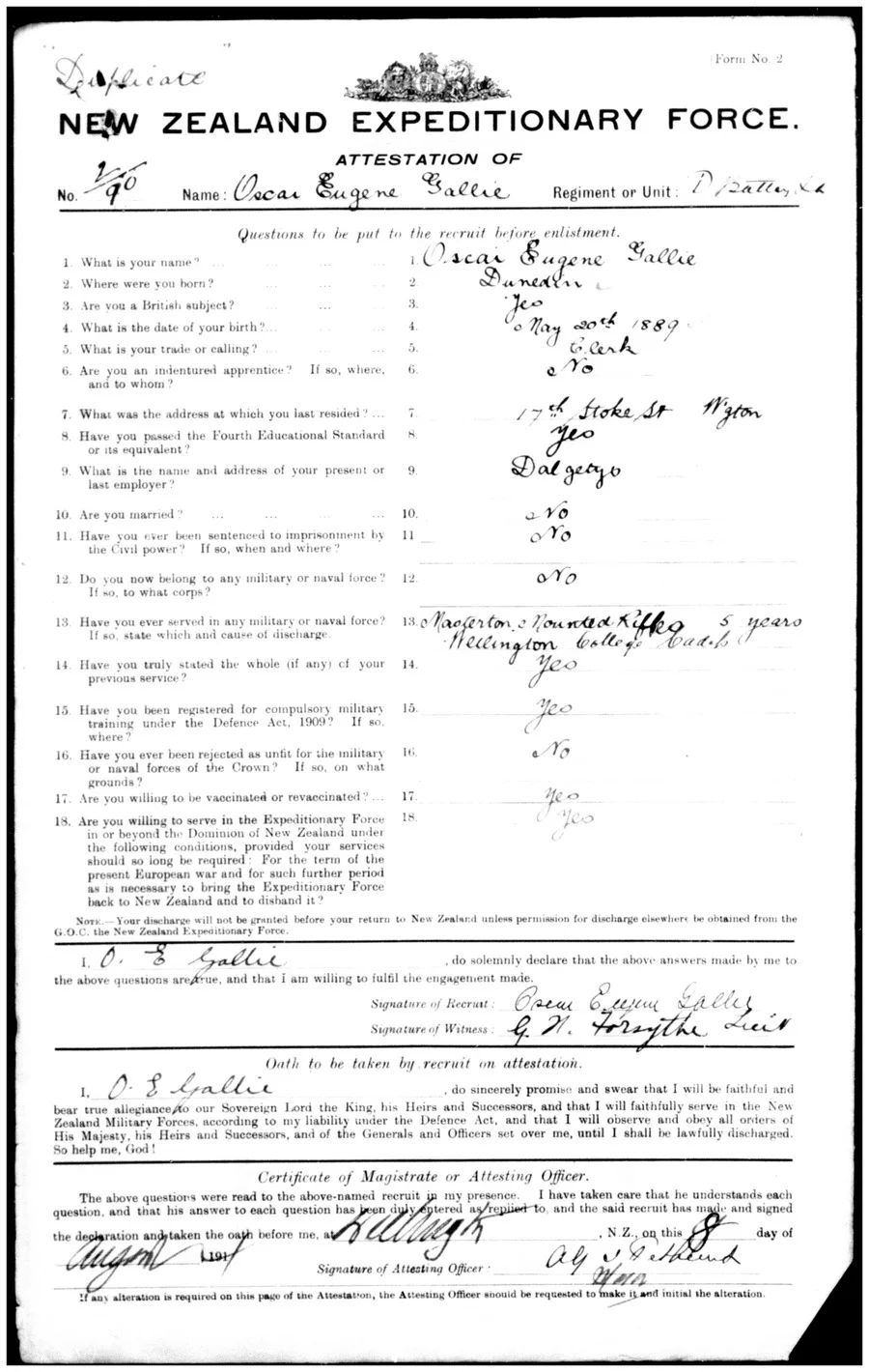 Oscar gallie attestation