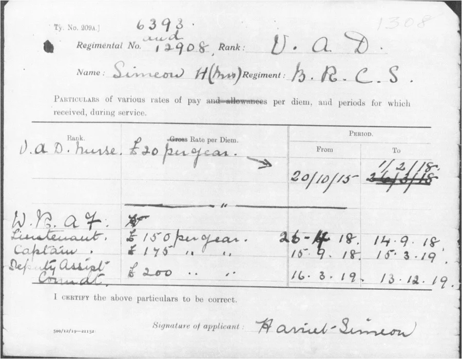Harriet's service pay slip