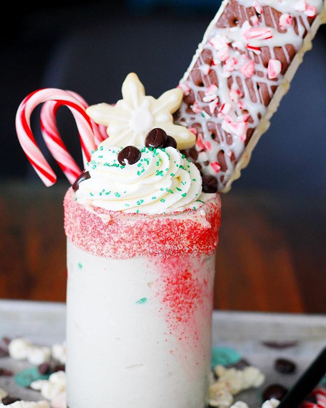 Straight from the genius imagination of Chef Clarissa Robinson, this month&rsquo;s &quot;Show Stopper&quot; Peppermint Mocha Shake is decked out for the holidays with peppermint: peppermint bark, peppermint white chocolate popcorn,  and peppermint tw