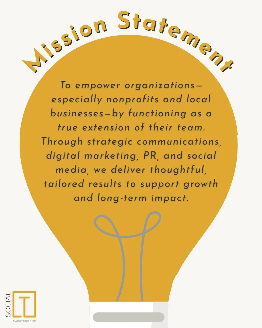 We are all about helping organizations shine ✨ 

From creative campaigns to big-picture strategy, #SocialT partners closely with nonprofits and local businesses to turn ideas into action. Our goal is simple: drive growth, create meaningful connection