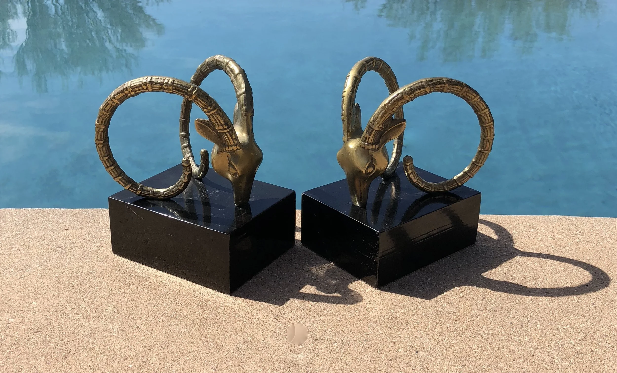 Pair of Vintage Brass Ibex Bookends