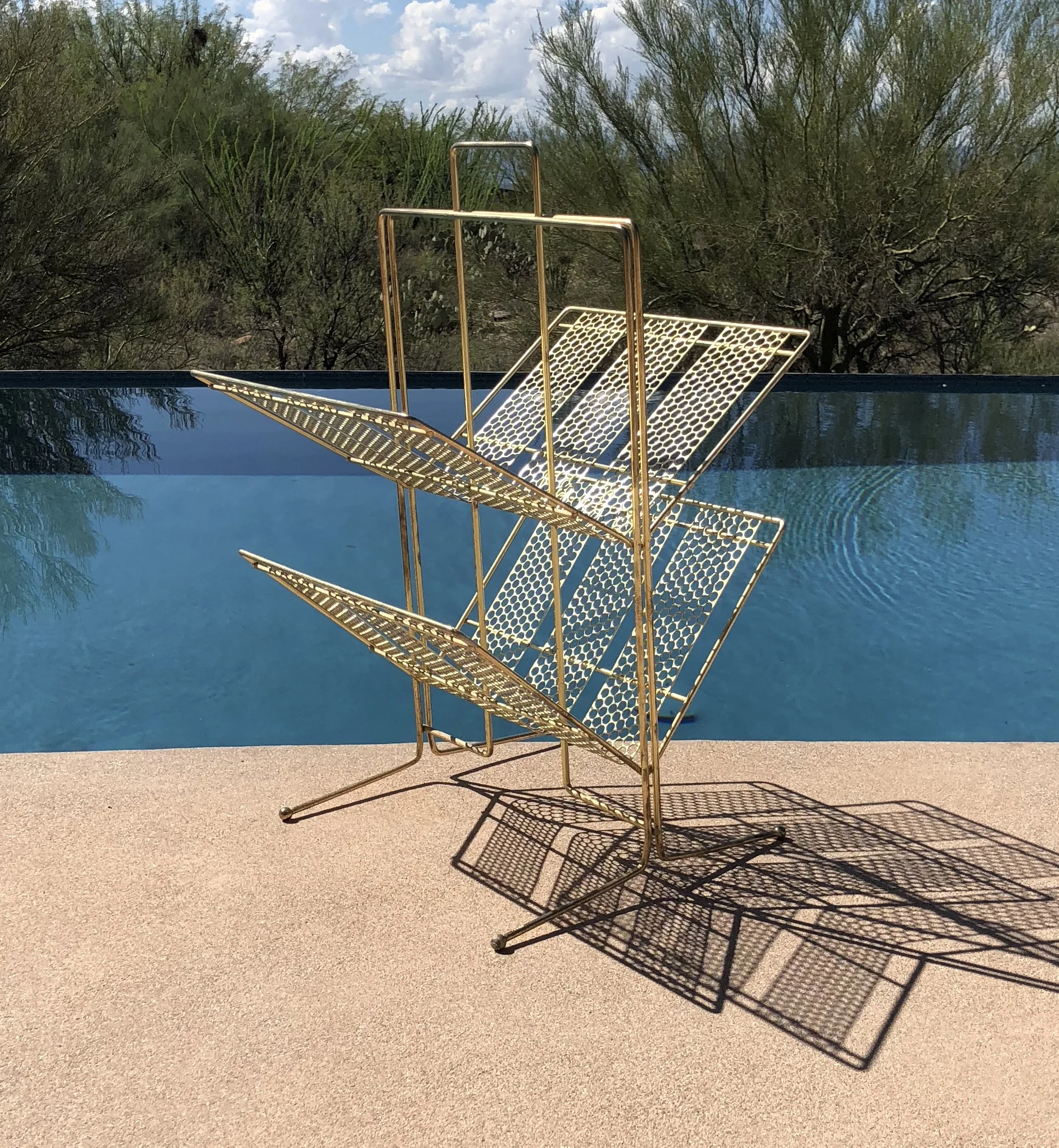 Hollywood Regency Brass Magazine Holder