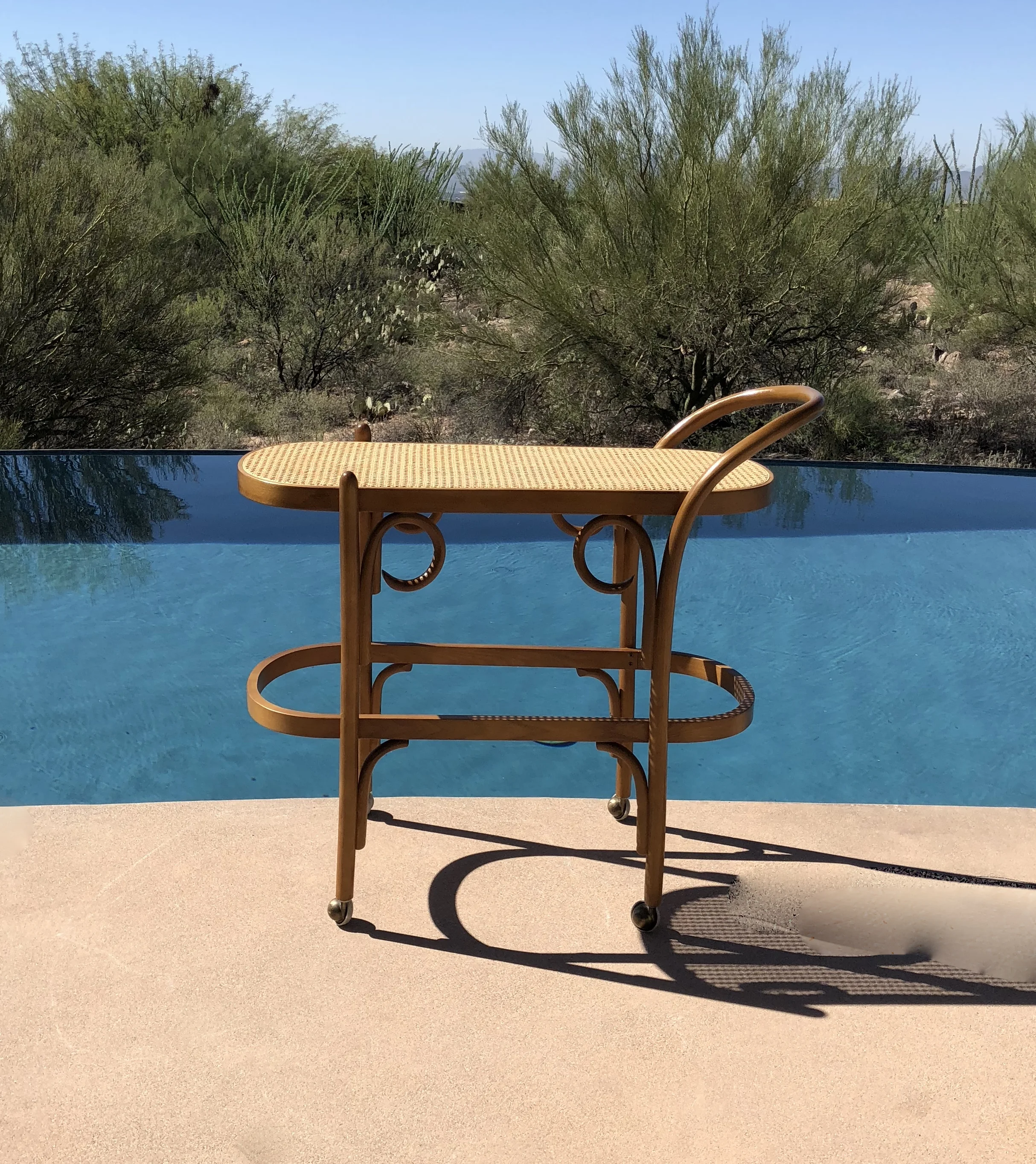 Mid Century Modern Thonet Cane and Rattan Cart