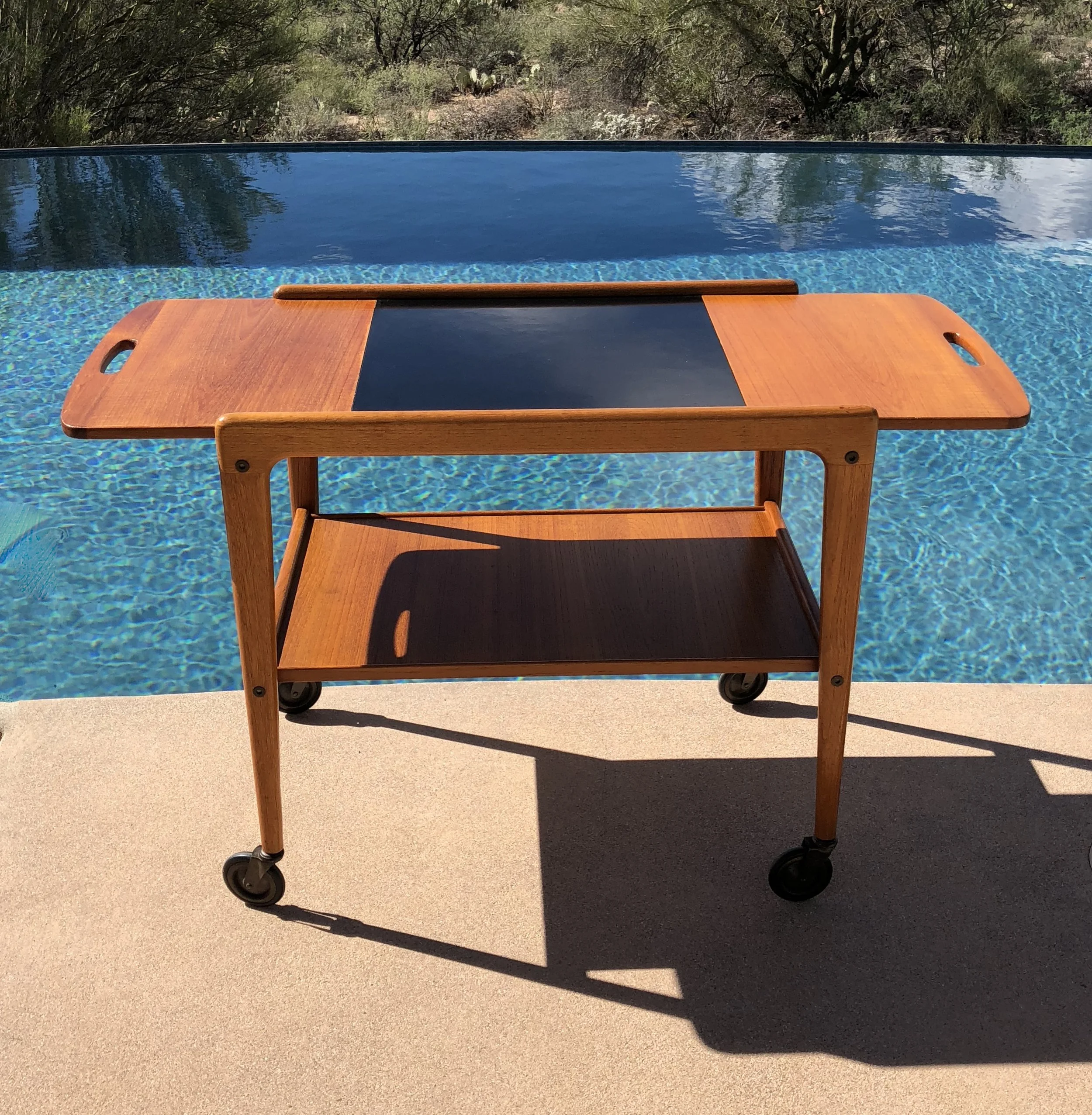 Scandinavian Modern Teak Rolling Bar Cart