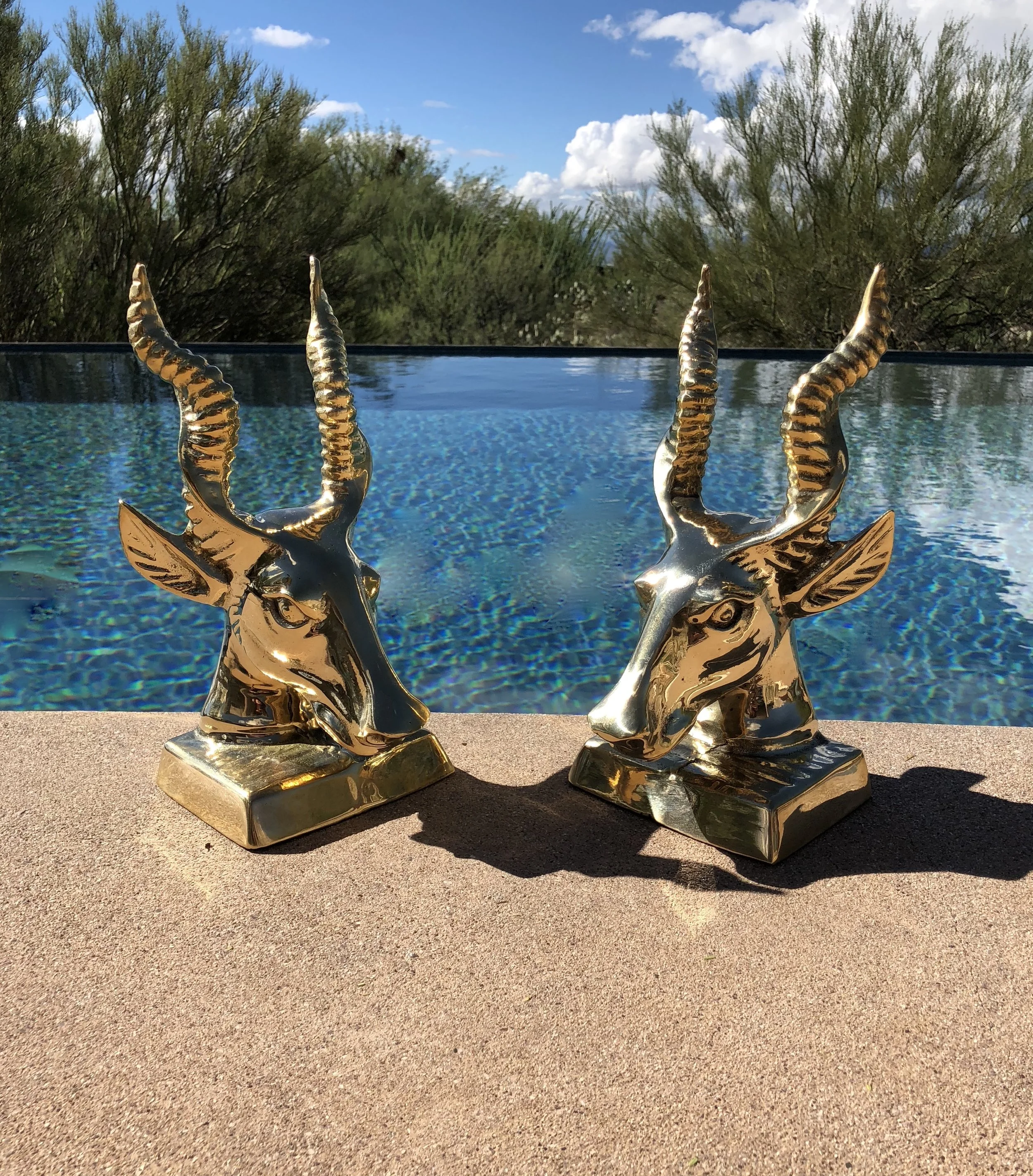 Mid Century Brass Ibex Bookends