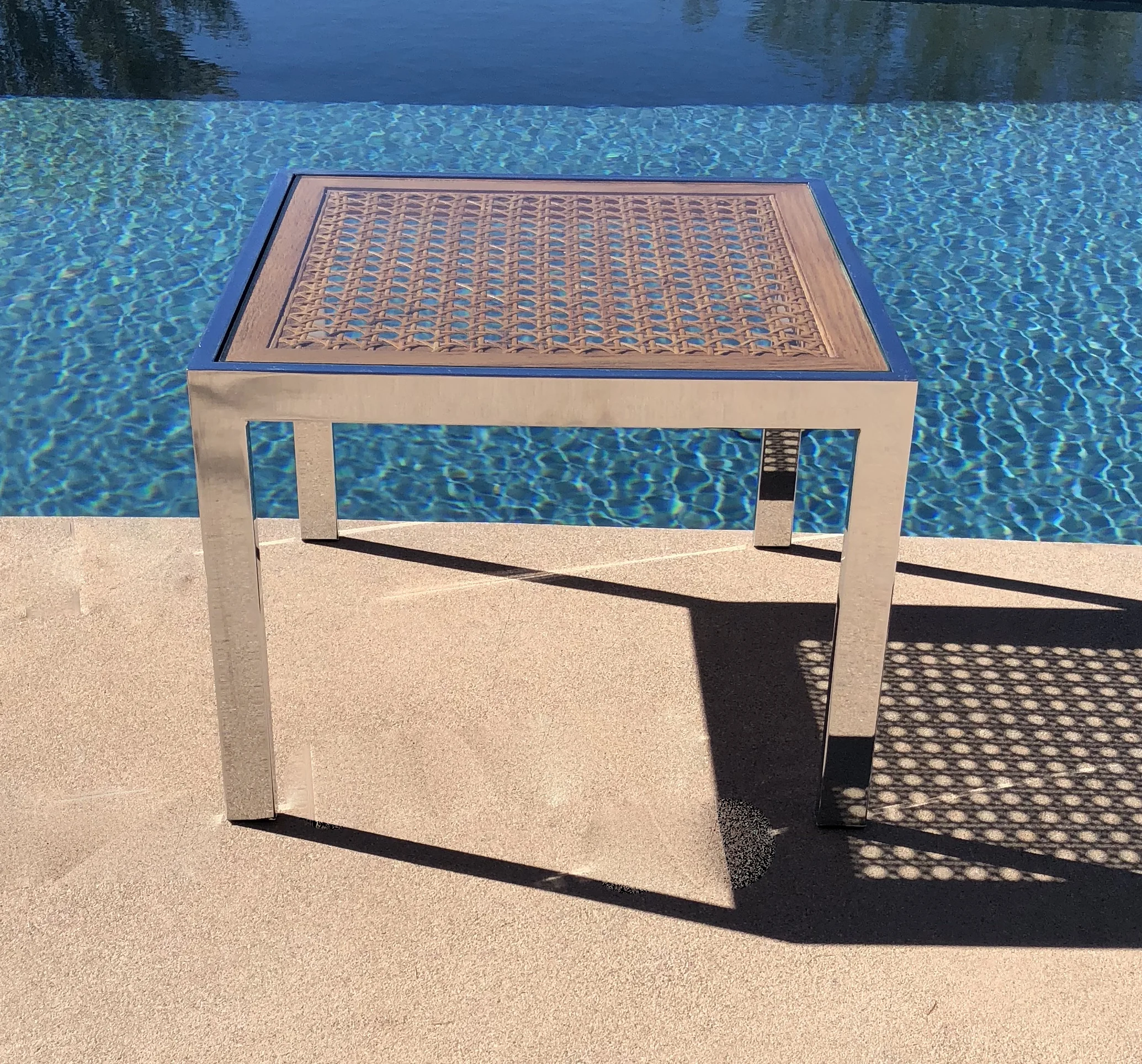 Mid Century Modern Chrome Cane and Glass Table