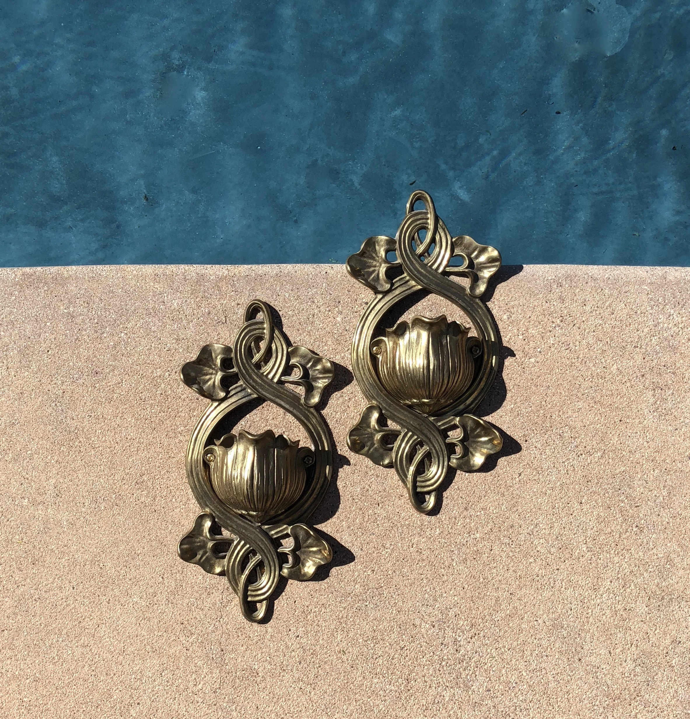 French Art Nouveau Brass Sconces