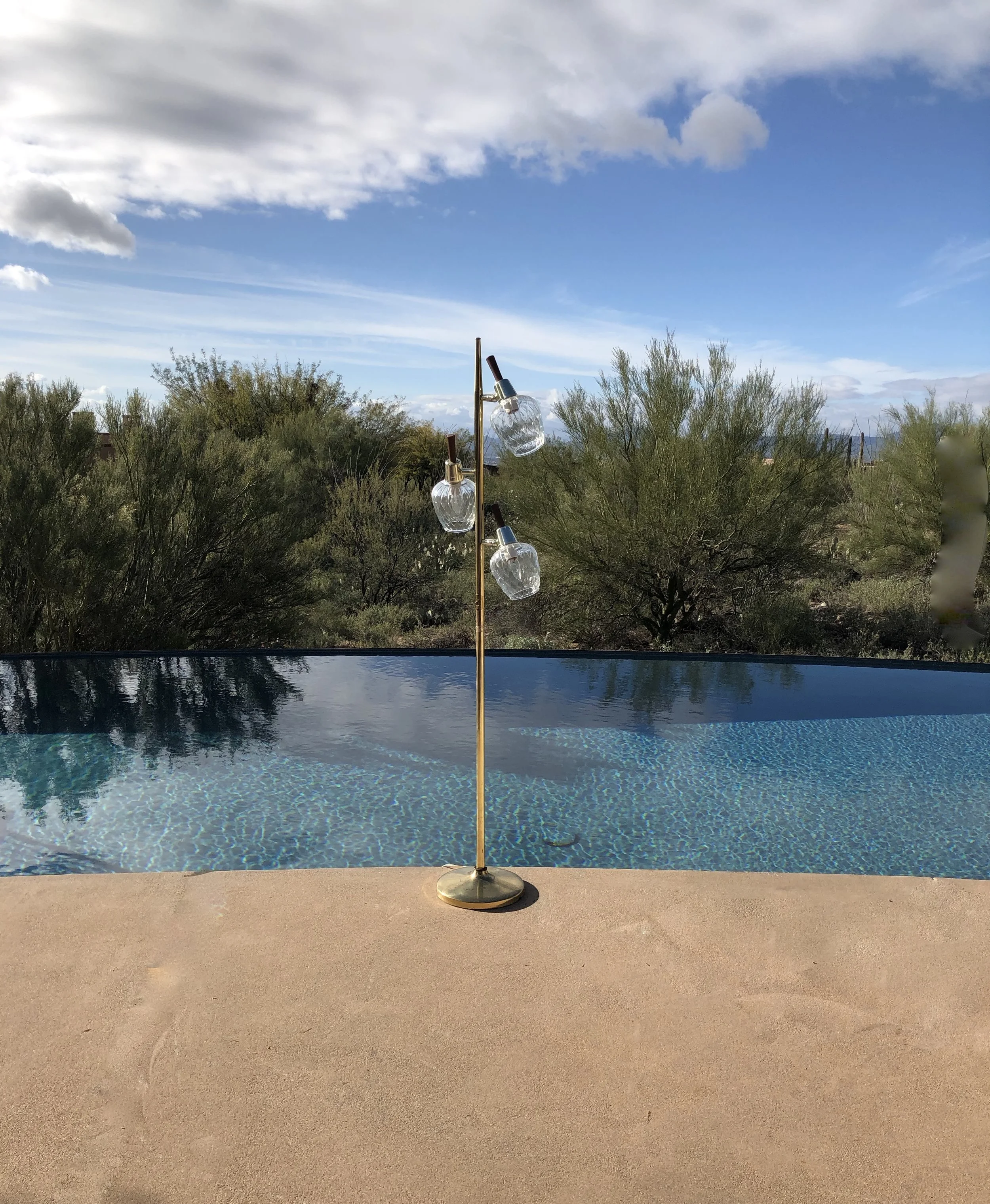 Mid Century Modern Brass and Glass Floor Lamp