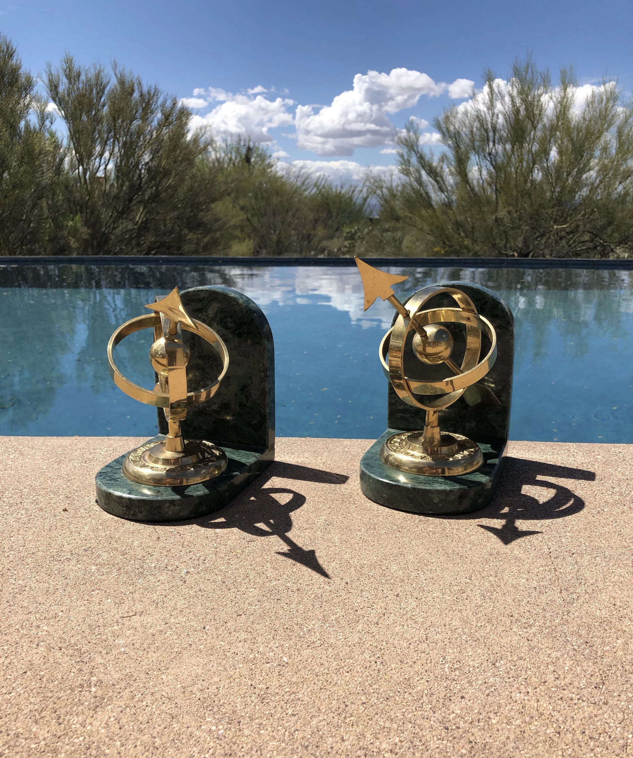 Vintage Marble and Brass Bookends