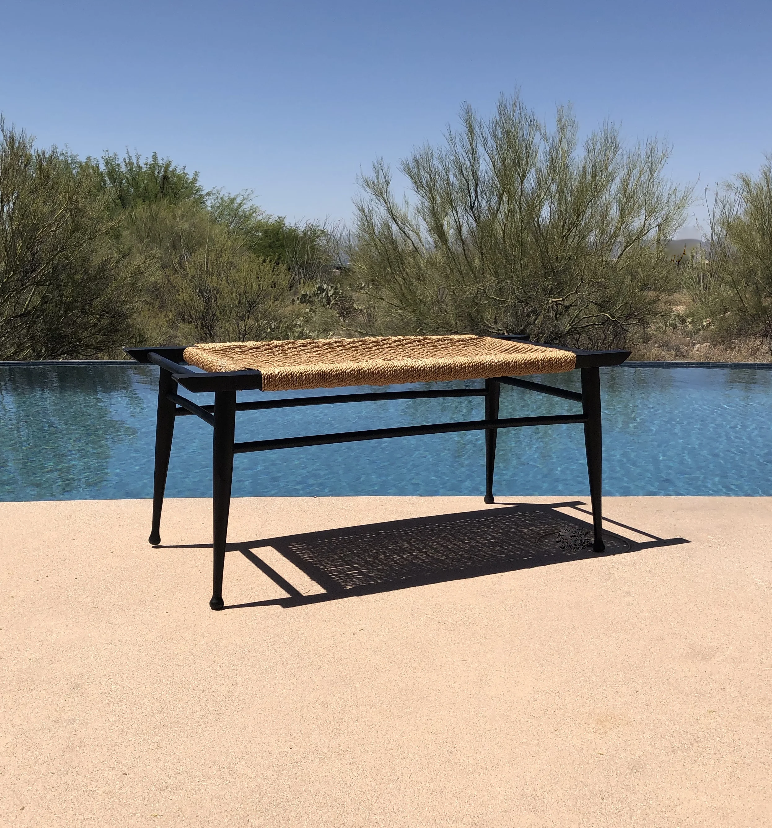 Scandinavian Modern Woven Seat Bench