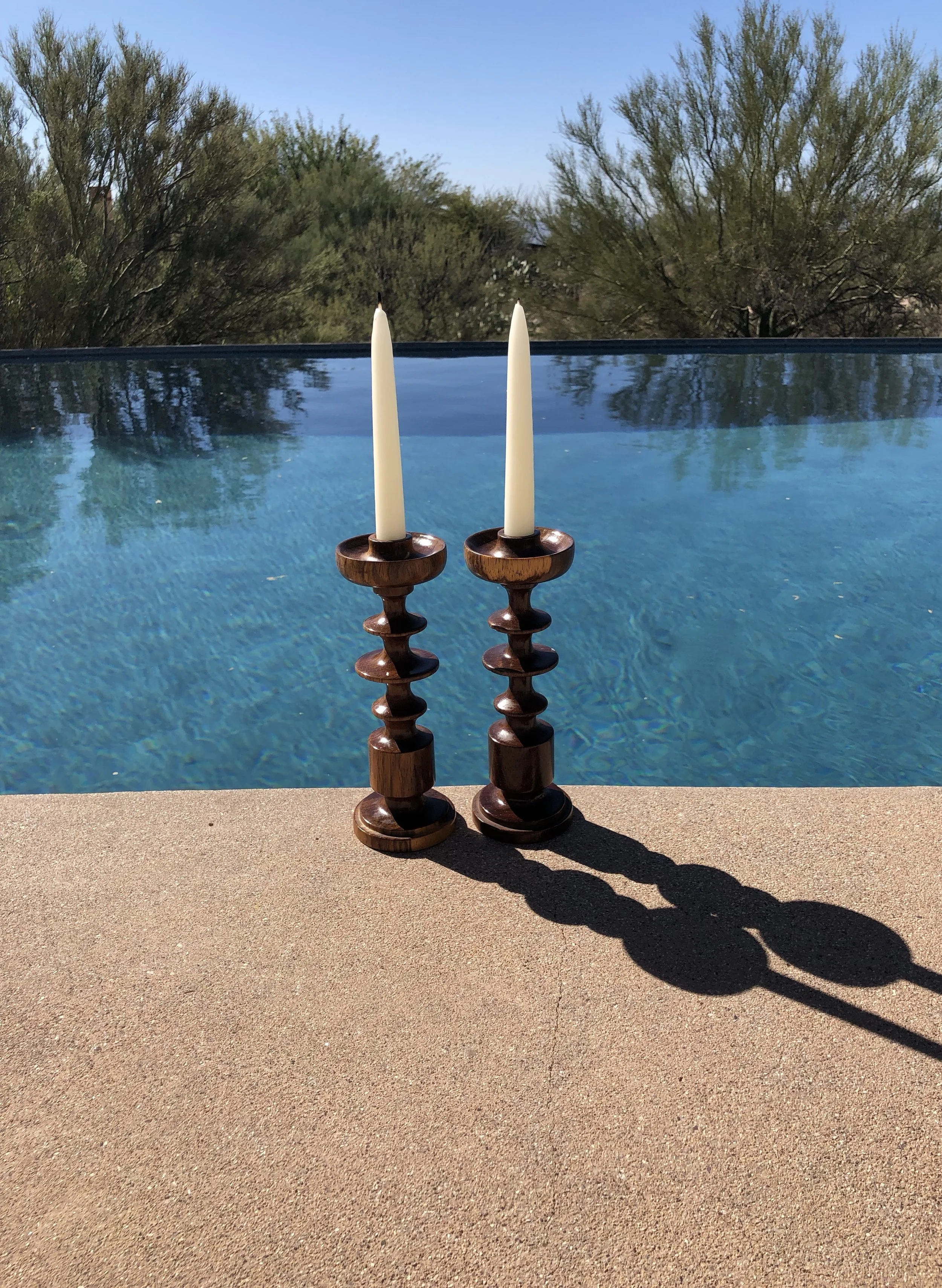 Danish Modern Style Wood Candle Holders