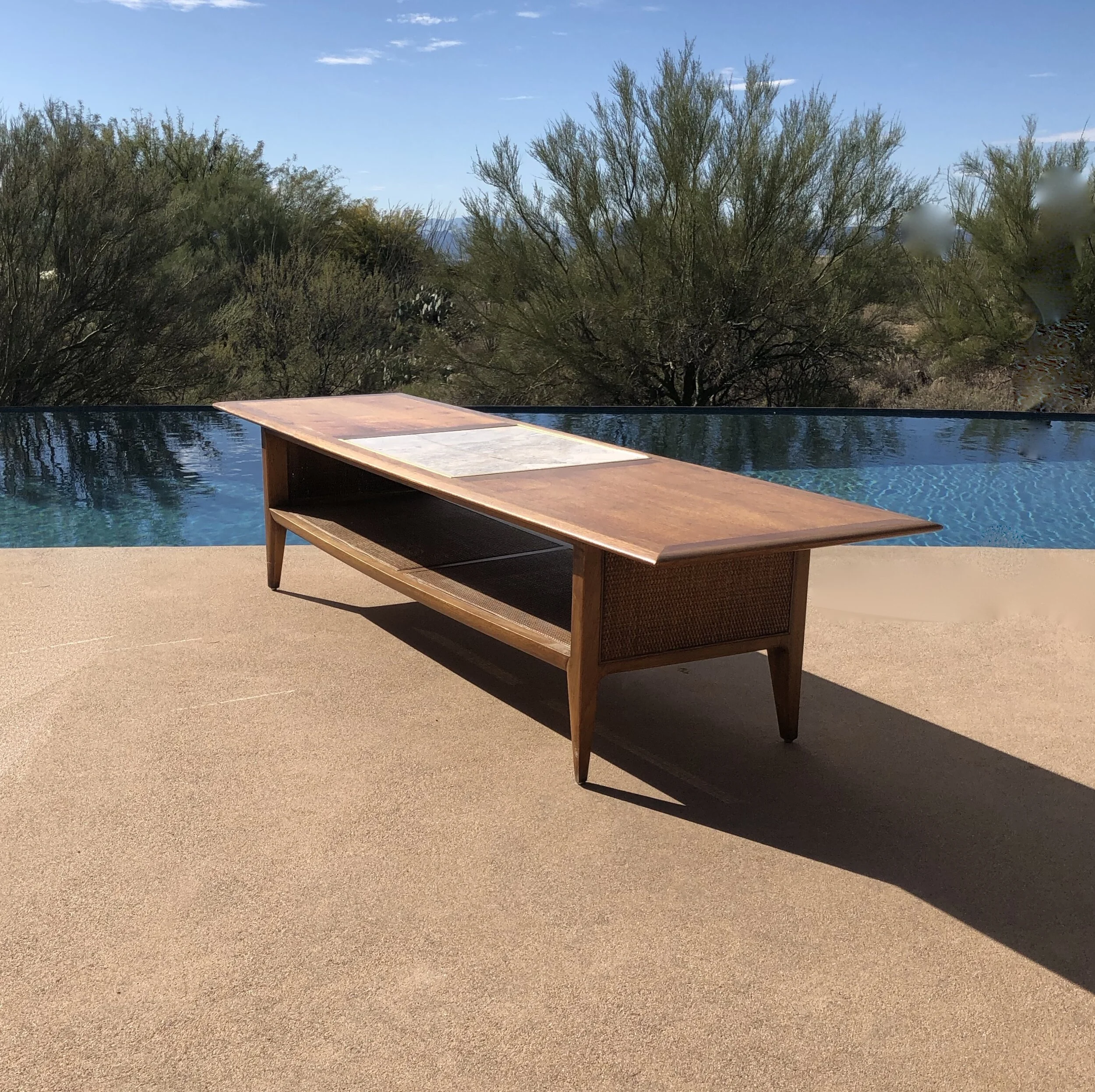 Mid Century Modern Walnut and Marble Coffee Table