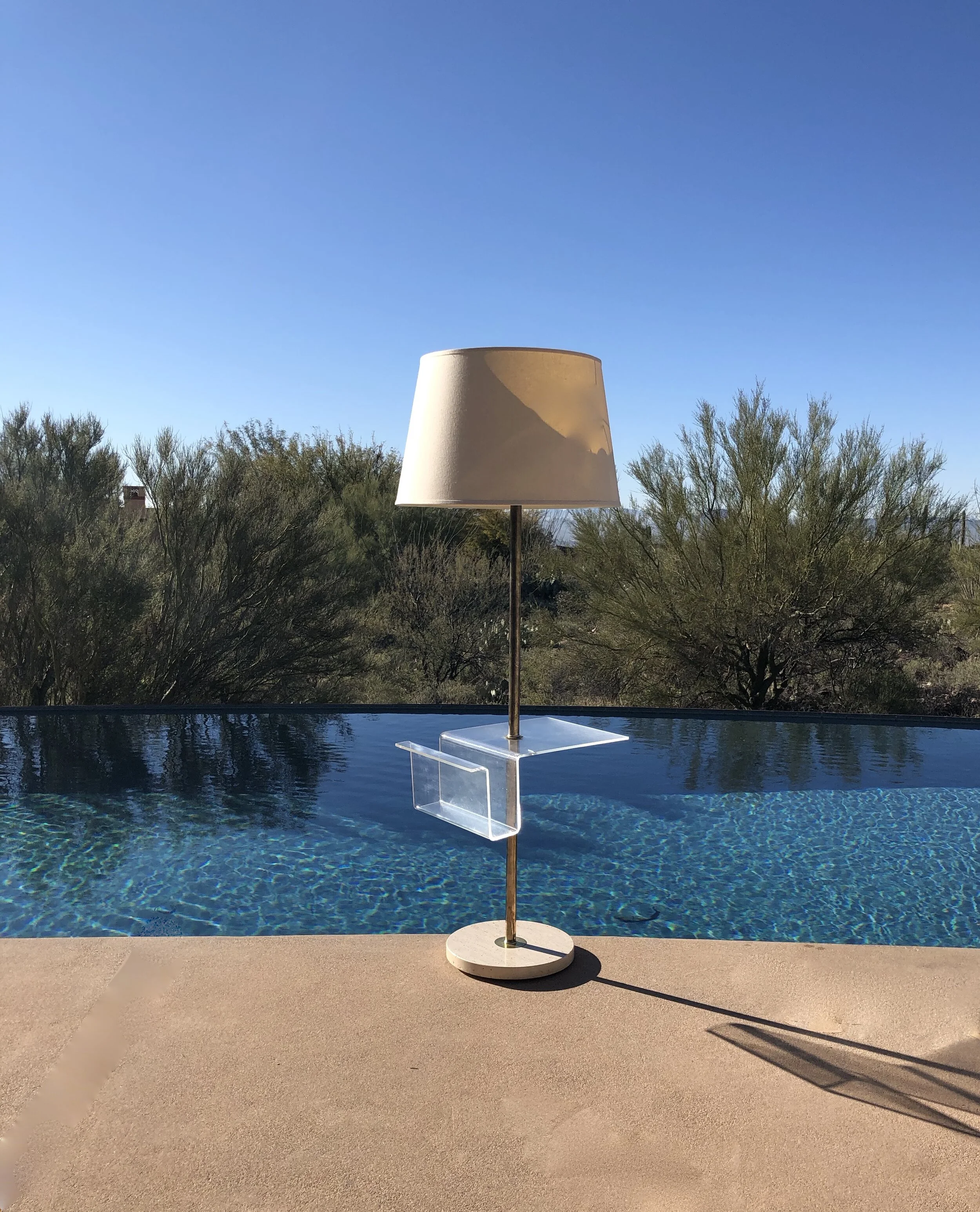 Mid Century Italian Modern Travertine and Lucite Lamp