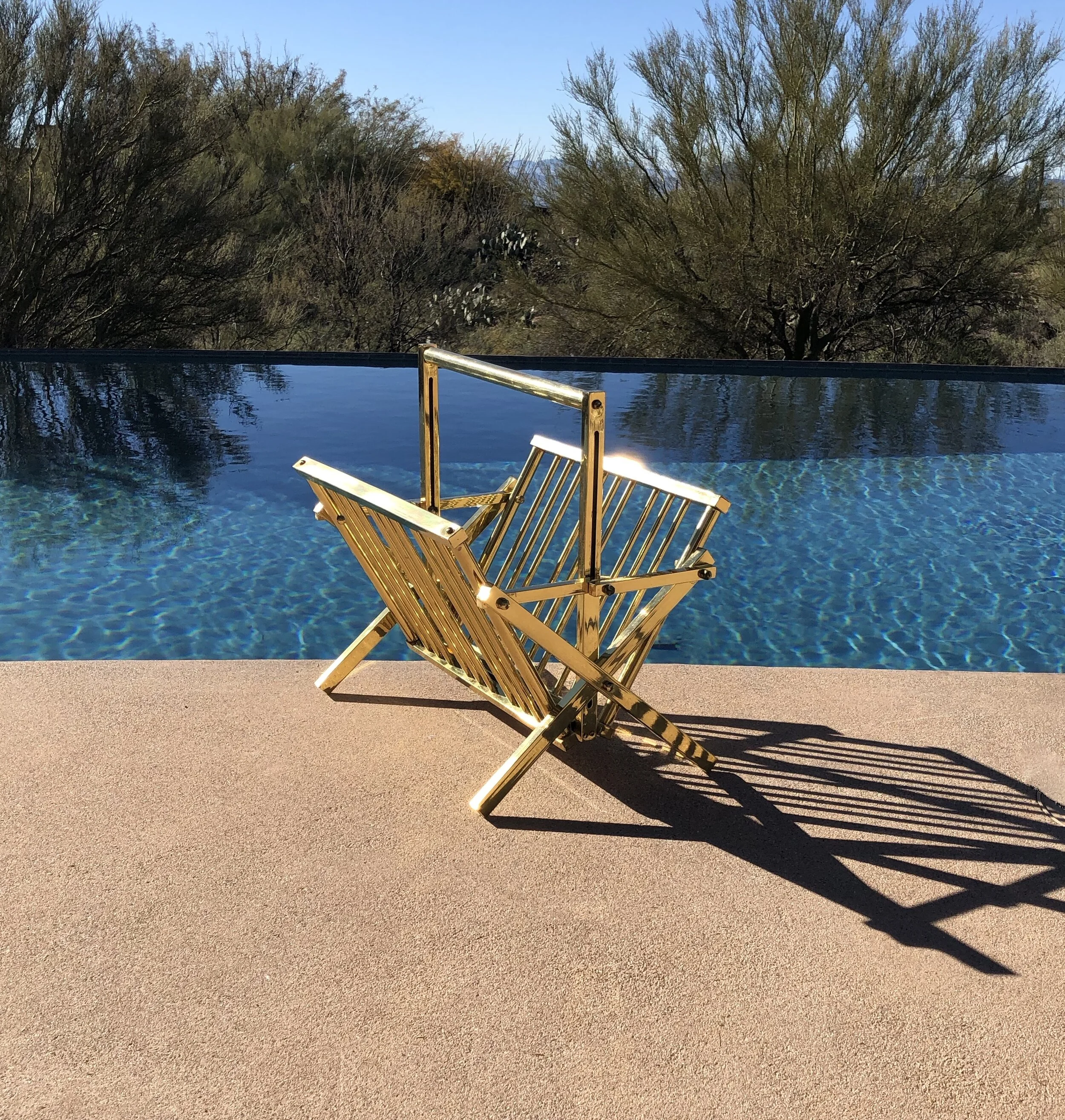 Hollywood Regency Brass Folding Magazine Rack