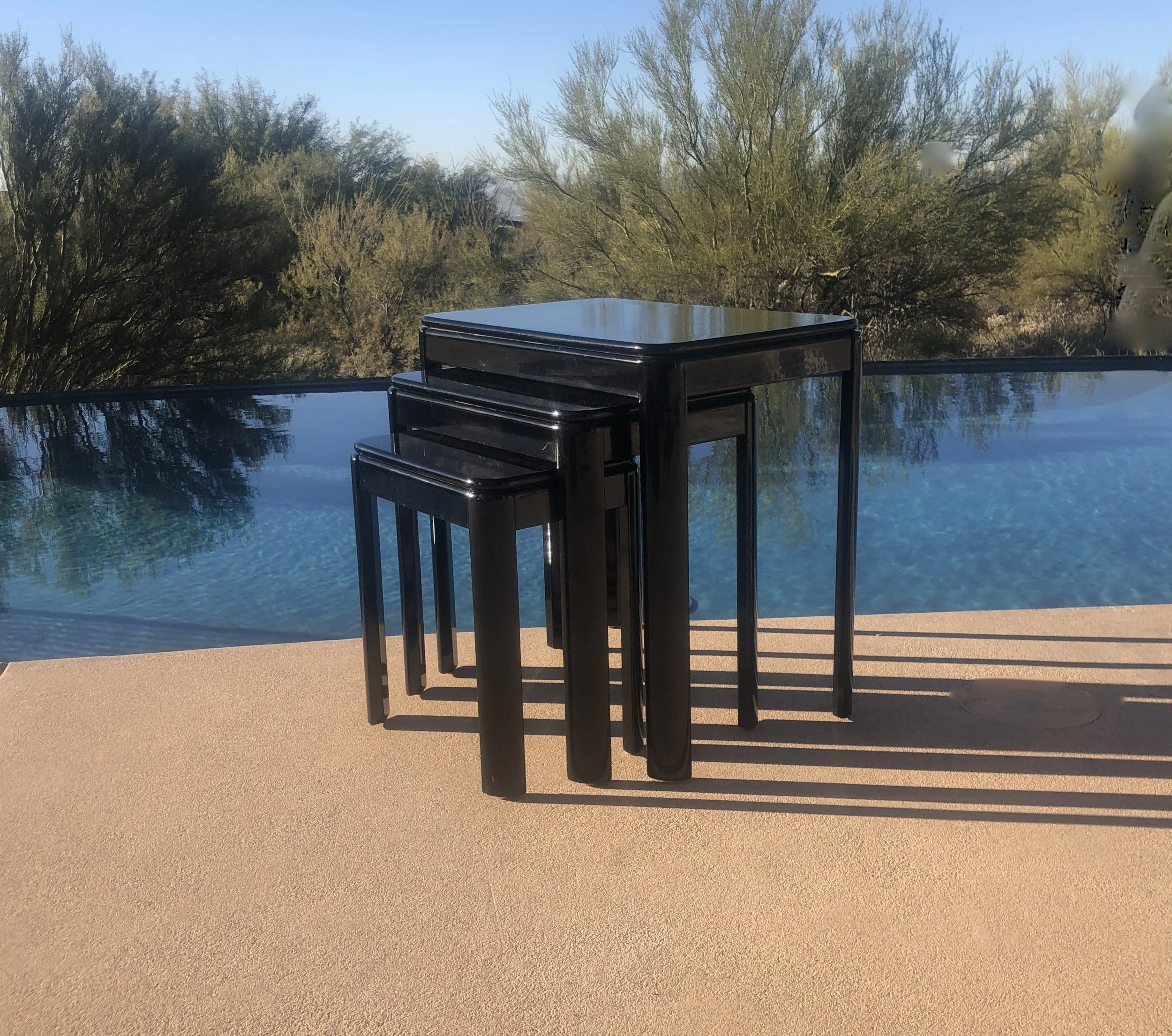 Vintage Modern Black Lacquer Nesting Tables
