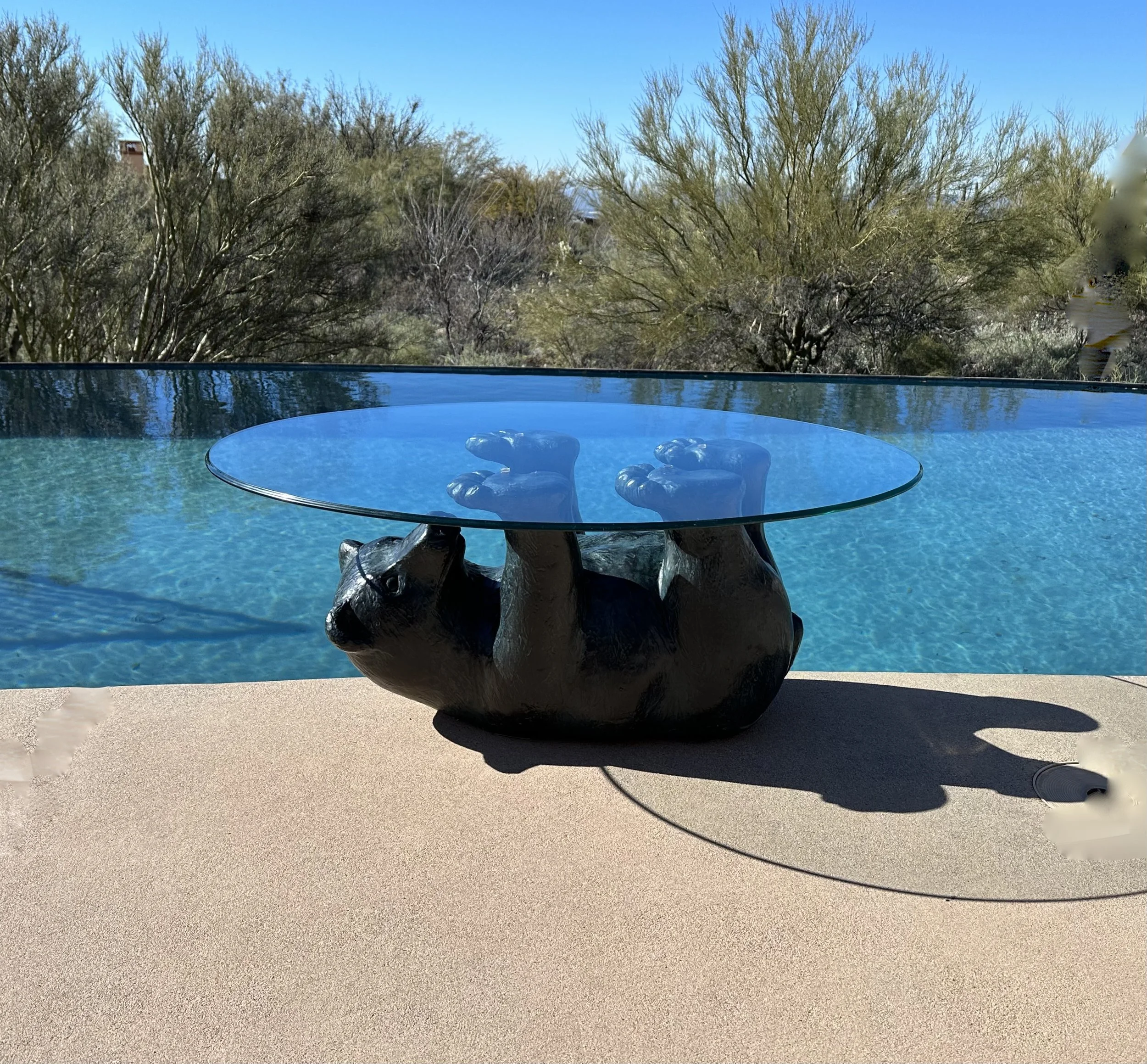 Vintage Bear Glass Top Coffee Table