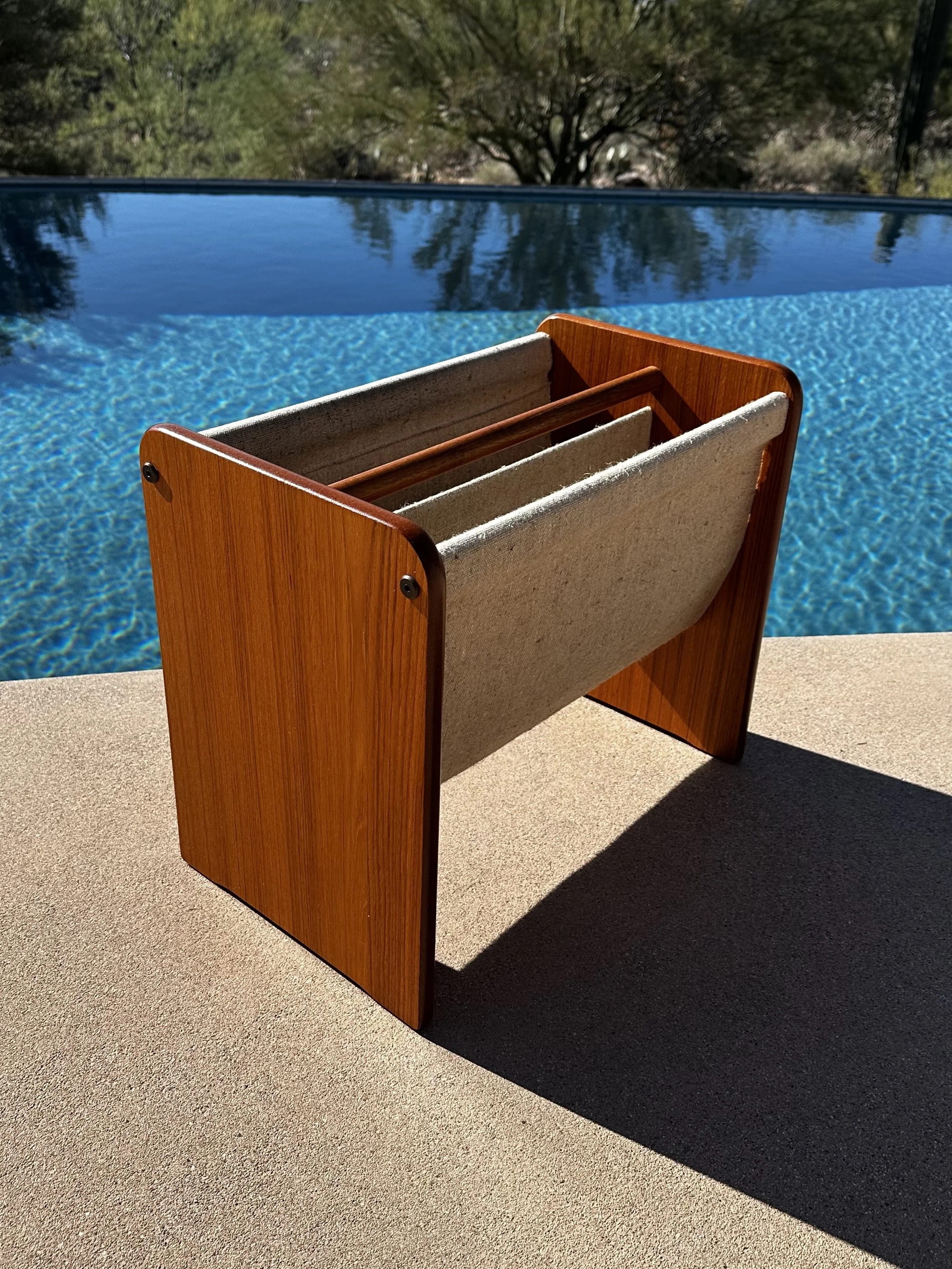 Danish Modern Teak and Linen Magazine Holder