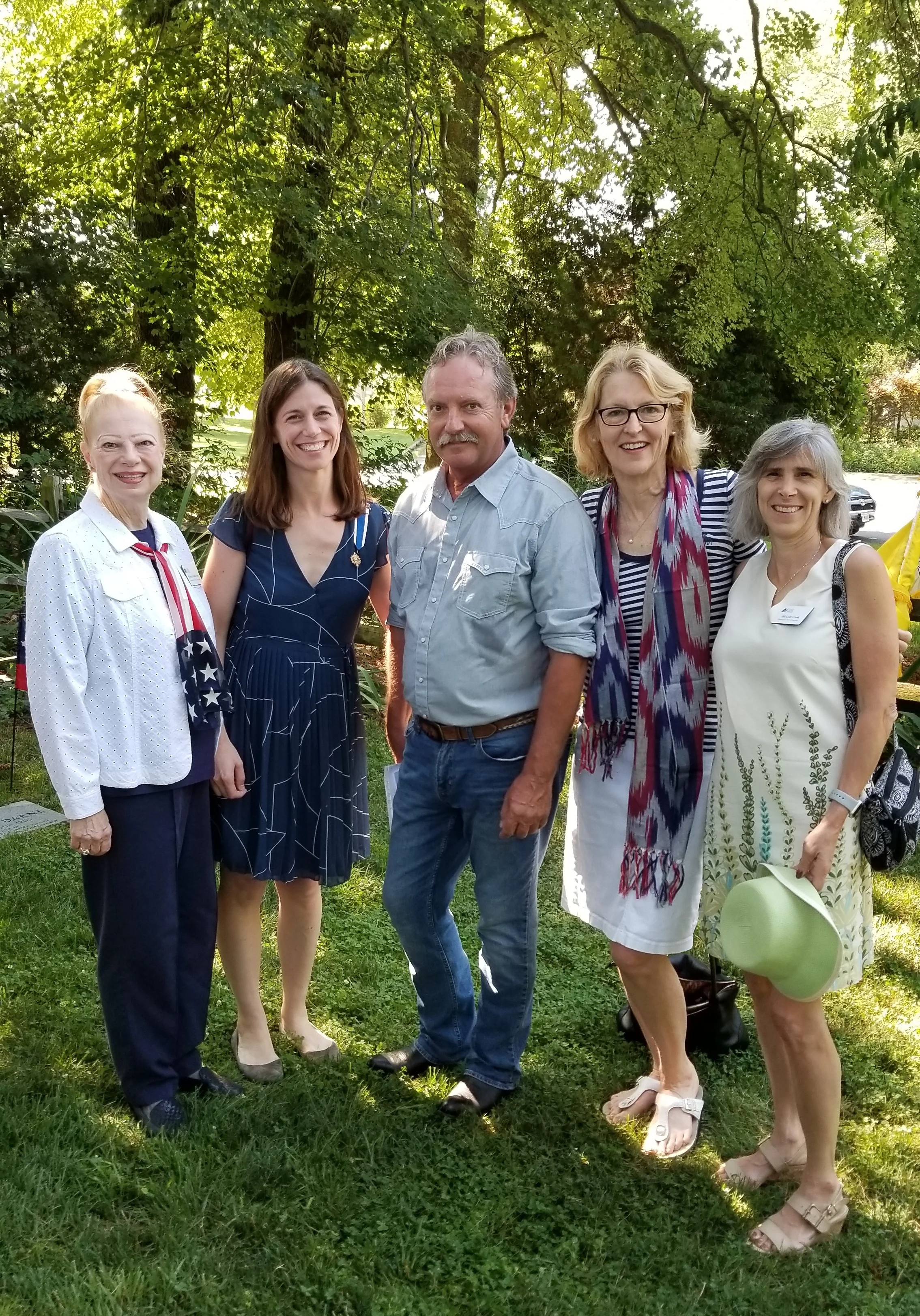 Freedom Hill Daughters attend the Fairfax Resolves Chapter, SAR ceremony at the Wren-Darne cemetery, June 2019.