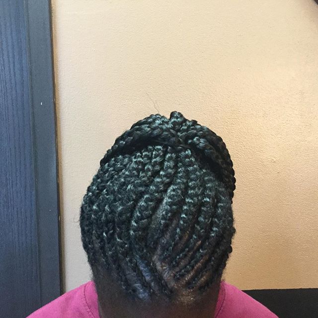 Feed in cornrows to a pony tail