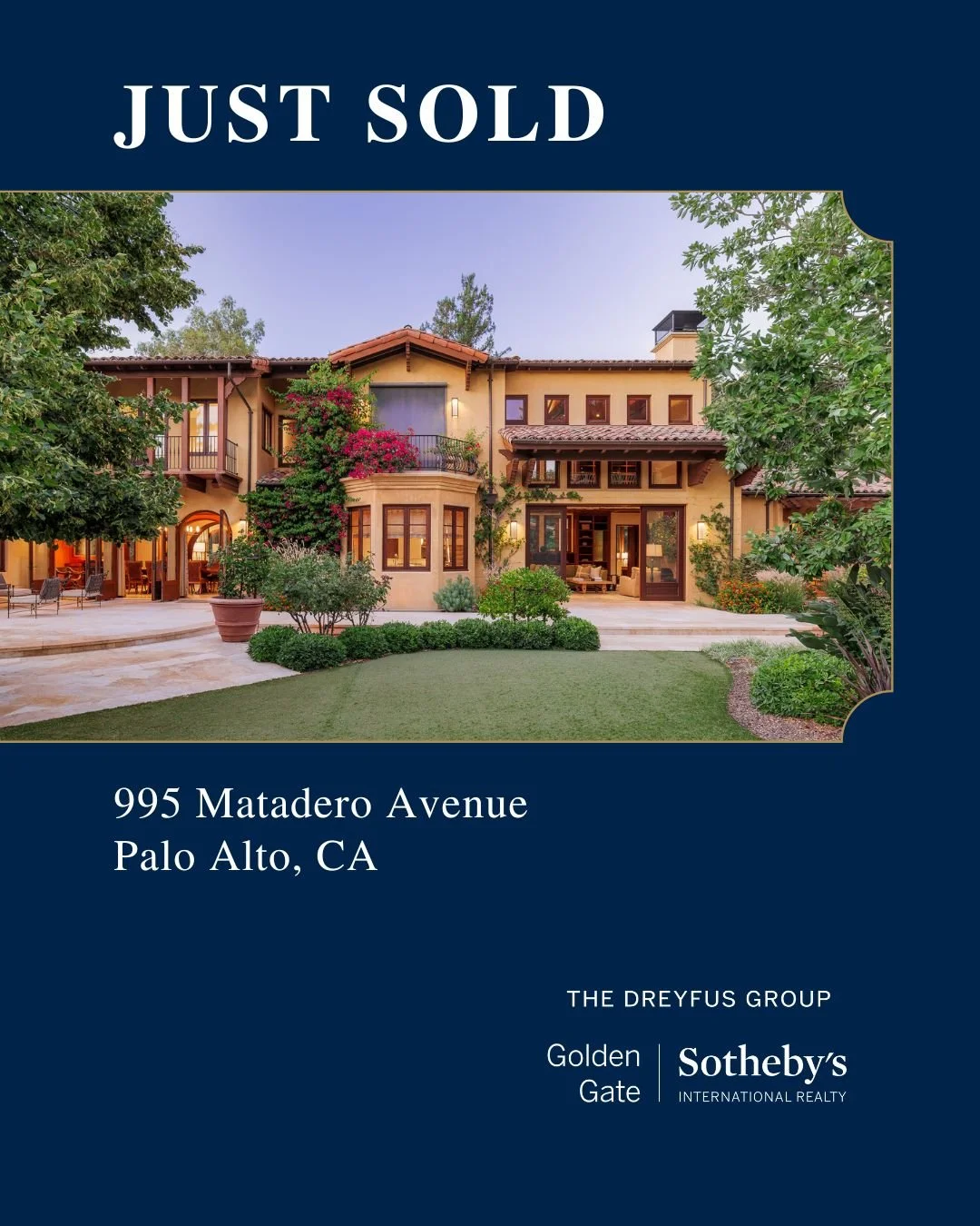 Just sold &ndash; 995 Matadero Avenue in Palo Alto. A beautifully designed Mediterranean-style home, nestled on over an acre of lush, mature landscaping in Barron Park. Over 20 years of local residential real estate experience means we can help you n