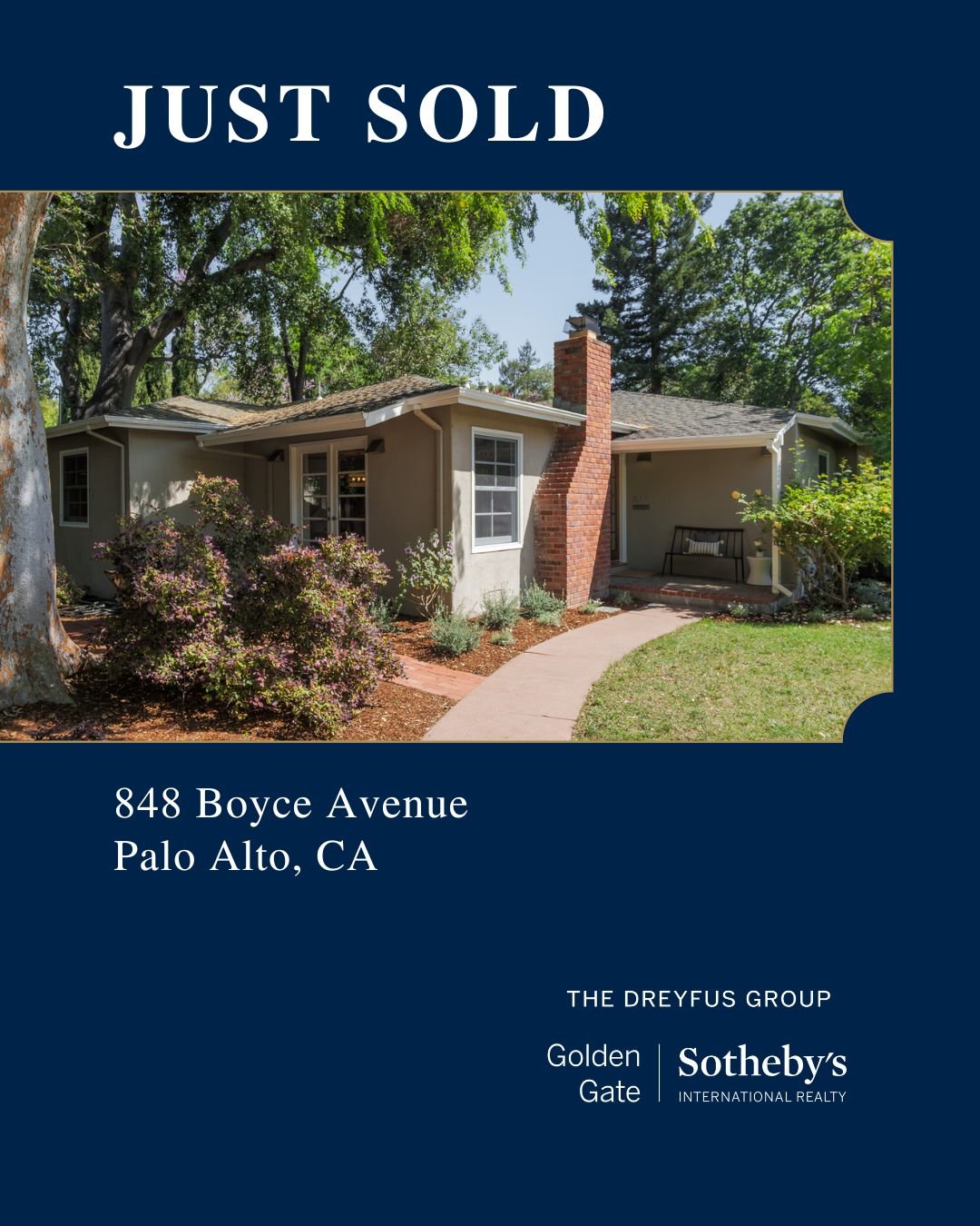 Just sold at 848 Boyce Avenue in #PaloAlto. An enchanting 3-bed/2-bath nestled at the end of a private lane in Palo Alto&rsquo;s highly sought after Community Center neighborhood. The Dreyfus Group sells Palo Alto. We know the neighborhoods, the buye