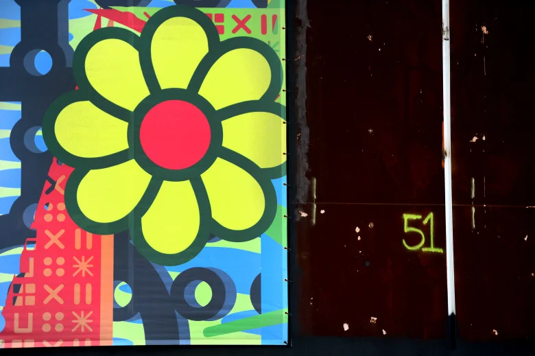 Graphic and visual artist John Van Hamersveld, project site of the 510-foot round mural installation on Tuesday, April 24,2018 in El Segundo. The mural marks the completion of the Los Angeles Department of Water and Power�s (LADWP) Scattergood tank renewal project. This art mural is comprised of 51 individual panels that are10-foot by 32-foot each. (Photo by Dean Musgrove, Los Angeles Daily News/SCNG)
