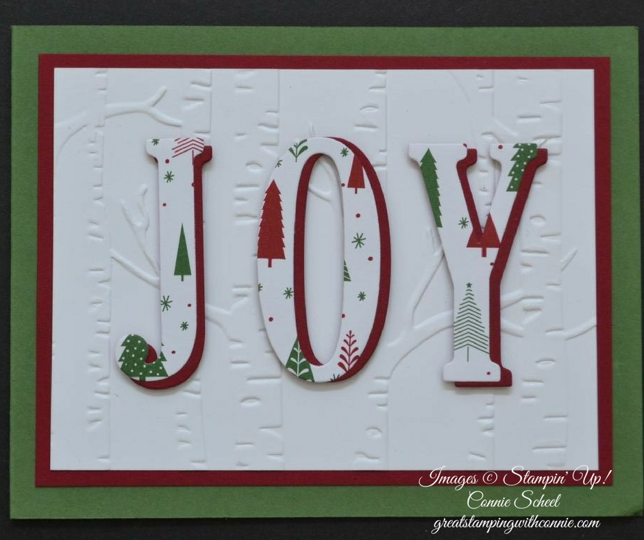I haven't had the Large Letter Framelits for long, but I LOVE, LOVE, LOVE them! Cards, scrapbook pages and for so much more, they are fantastic. The eclipse technique is hot right now, and I love the way these letters look against the Woodland TIEF background.