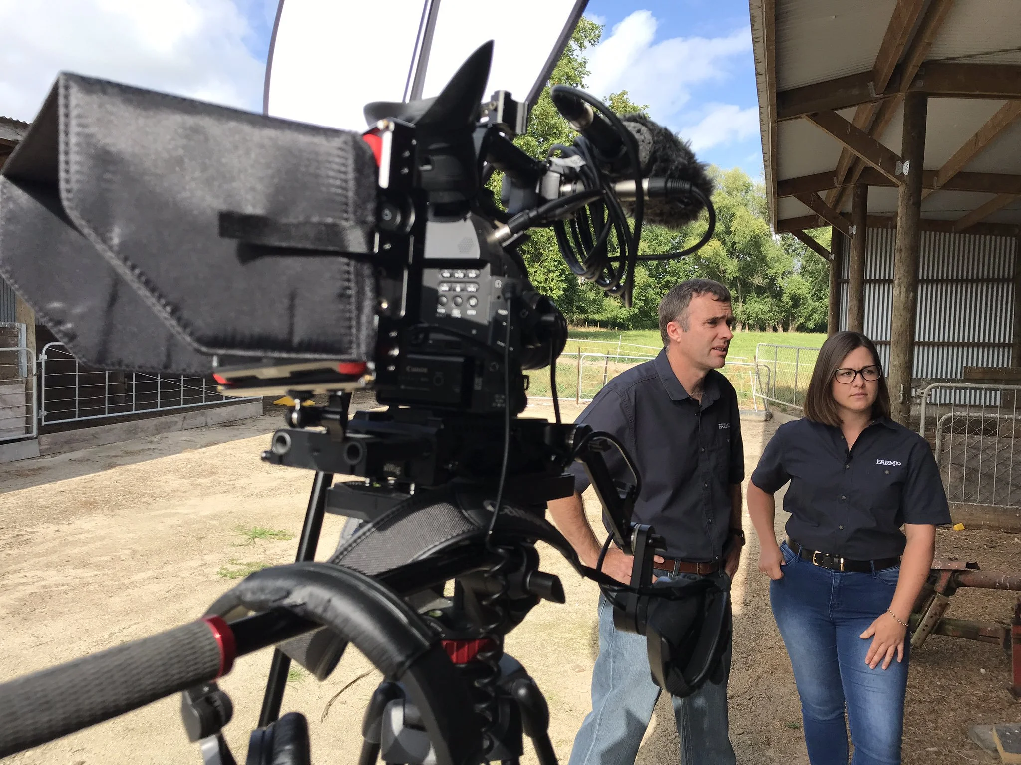 Farm IQ summer series - Todd White left, and Libby Wood getting ready to film